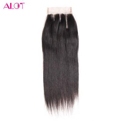 

ALOT Lace Closure Peruvian Straight Virgin Human Hair Closure With Baby Hair 8-20 " Natural Color 4"x4" Three / Middle /Free Part
