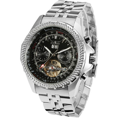 

JARAGAR 070 Business Men Mechanical Watch Three Sub-Dial Calendar Month Week Display Fashion Casual Stainless Steel Strap 3ATM Wat
