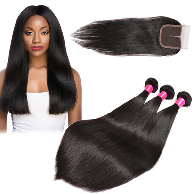 

BHF Virgin Hair With Closure Straight Brazilian Virgin Hair 3 Bundles Brizilian Virgin Hair With Closure Free Shipping