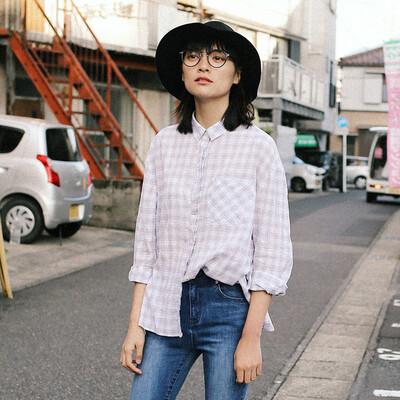 

And with pure Raincun S6072 retro plaid shirt female long sleeve loose Korean fashion wild bf wind shirt lattice