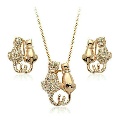 

Yoursfs® Kitty Cat Pendant Necklace&Earing Sets 18K Rose Gold Plated Austrian Crystal Fashion Jewelry