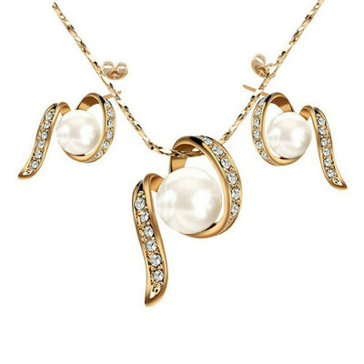 

Yoursfs® 18K Rose Gold Plated Chinoiserie Pearl Bow Tie Necklace and Earring Bridal Jewelry Set