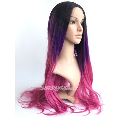 

24 INCHES BLACK ROSE RED OMBRE COLOR STRAIGHT SYNTHETIC LACE FRONT WIG