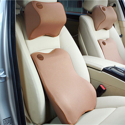 

Set of 2 biaze car headrest lumbar suits BTY01 memory foam neck pillow car seat back lumbar cushion polyester fabric brown