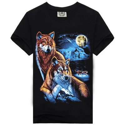 

Men's Black 3D Graphics Printed Rock Skull Pattern Short Sleeve T-Shirt Top Tee Shirt M-XXXL（Wolf Couple）