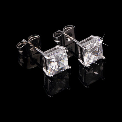 

1 Pair Solid Crystal Rhinestone Filled Square Mens Stud Earrings