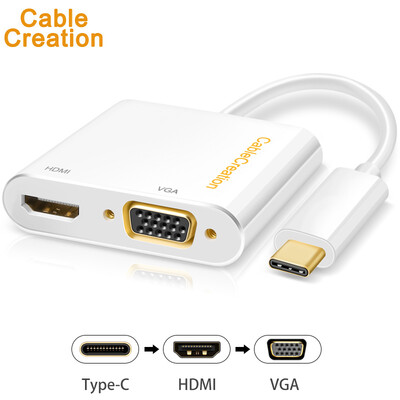 

CABLE CREATION CD0412 Type-C Converter Connector USB-C Turn HDMIVGA Cable Combo 4K Support Apple Mac Huawei mate10 Docking Projector