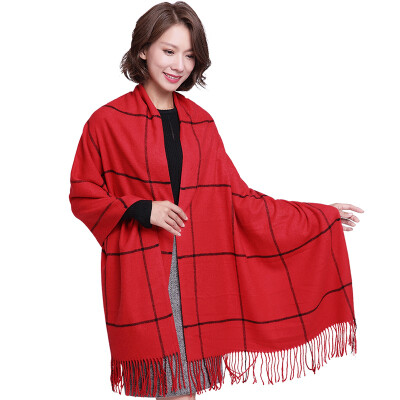 

Lan Shiyu W0351 autumn&winter scarf ladies wool Europe&the United States fashion plaid warm scarf thick dual-use shawl red plaid