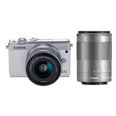 

Canon EOS M100 Mini Single Ended Double Headset White (EF- 15-45mm) & (EF- 55-200mm