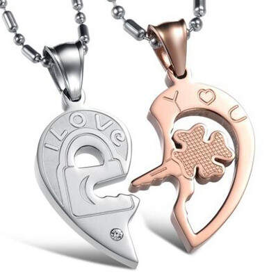 

1Pair Love New Fashion Jewelry Titanium Stainless Pendant Necklace With Chain Split Joint Heart Pendant Couples Lovers Clavicle Wi