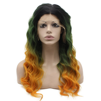 

Iwona Synthetic Hair Lace Front Long Wavy Ombre Three Tone Orange Wig