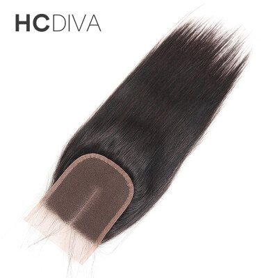 

HCDIVA Hair Products Straight Human Hair 3 Bundles With Closure Brazilian Human Hair With Lace Closure