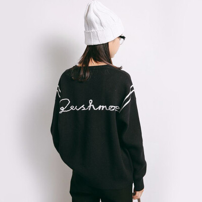 

City plus CITYPLUS 2017 winter new style women women loose back letter pattern sweater leisure wild round neck sweater CWYC17T166 black uniform