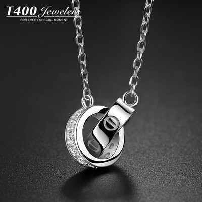 

T400 double ring S925 silver clavicle necklace female Korean version of simple Sen Department of small fresh jewelry
