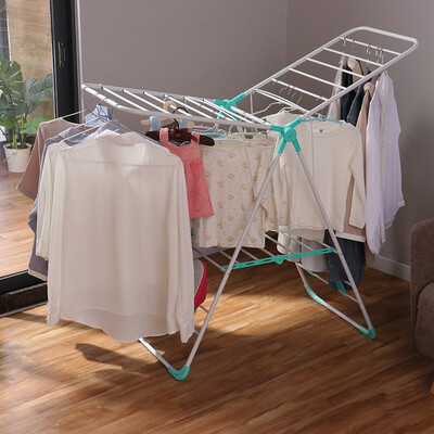 

Ou Runzhe drying rack floor folding balcony wing type drying rack free install multi-purpose baby diaper drying rack pink green
