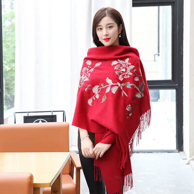 

STORY Of SHANGHAI Ladies&39 Woolen Scarf Thicker Embroidered Shawl Flower