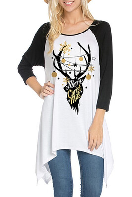 

Europe and the United States new models burst Christmas Christmas printing splicing rotator sleeves large size T-shirt