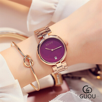 

GUOU Fashion Quartz Watch Women Rose Gold Steel Band Bracelet Watch Ladies Dress Wristwatch Calendar Clock