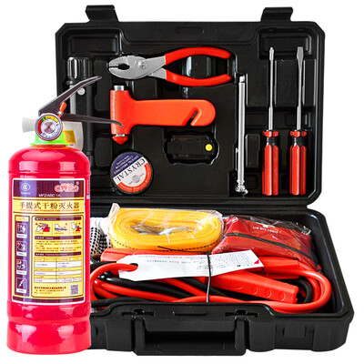 

Chopper emergency rescue kit fire extinguisher 1 kg battery line tow rope safety hammer flashlight gloves screwdriver toolbox