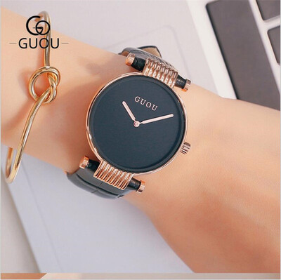 

GUOU Brand Leather Analog Watch Women Fashion Casual Quartz Watches Ladies Wristwatch