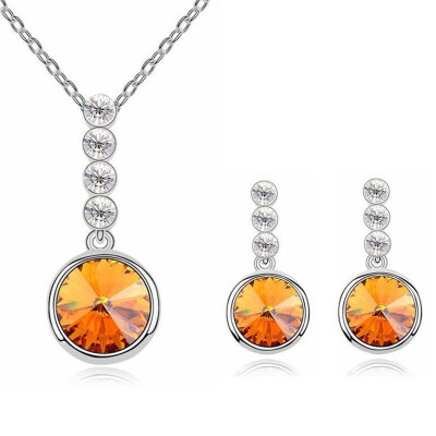 

Round Crystals Pendant Necklace Earrings Jewelry Sets For Women Gift Bride Wedding Jewelry White Gold Color Accessories