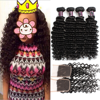 

Hot Selling Brazilian Deep Wave With Closure 7a Brazilian Virgin Hair 3 Bundles With Closure Brazilian Deep Curly Virgin Hair With