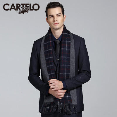 

Card Di Le Crocodile (CARTELO) cashmere wool men's scarves warm winter thickened business gentleman solid color collar CC57C11051 red and blue grid