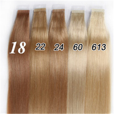

Tape In Human Hair Extensions Natural Color 18 22 24 60 613 Brazilian Peruvian Indian Malaysian Skin Wefts Remy Hair 40glot