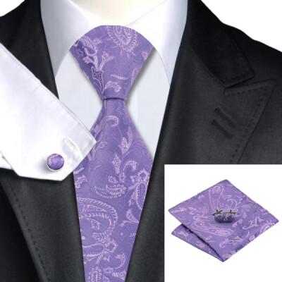 

N-0763 Vogue Men Silk Tie Set Purple Paisley Necktie Handkerchief Cufflinks Set Ties For Men Formal Wedding Business wholesale