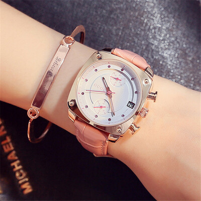 

GUOU Classic Casual Watches Women Quartz Wrist Watch Rose Gold Waterproof Leather Calendar Clock