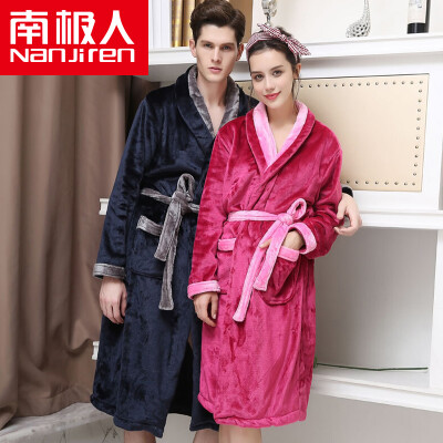 

Antarctic pajamas home service thicker flannel long sleeves bathrobes couple pajamas men and women fall and winter hit color can wear fashion gowns N675X21022-1 female models rose red XL