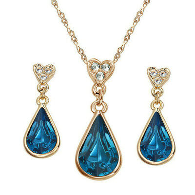 

Yoursfs® 18K Rose Gold Plated Colorful Raindrop Crystal Necklace and Earring Jewelry Используйте синие австрийские хрустальные свадебные наборы