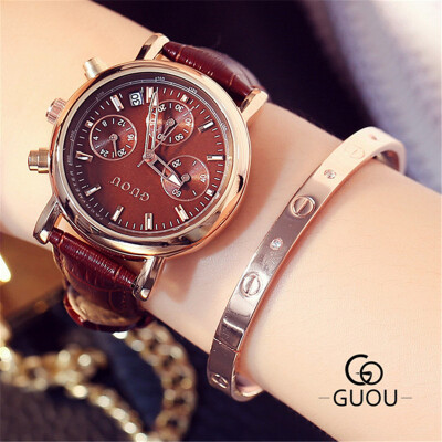 

GUOU Fashion Wrist Watch Women Delicate Quartz Watches 2017 Female Clock Ladies Elegant Calendar Watch