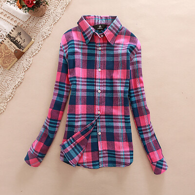 

Hot Sale Autumn Winter Ladies Female Casual Cotton Lapel Long-Sleeve Plaid Shirt Women Slim Outerwear Blouse Tops Clothing