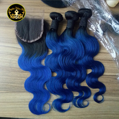 

Kason Brazilian Virgin Hair 3 Bundles With Lace Closure 4PcsLot Ombre 1B Blue Color Human Hair Weave Bundles Closure Free Shippi