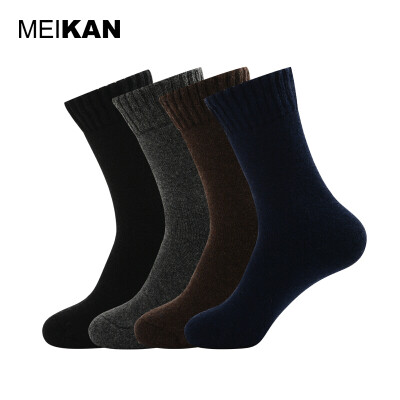 

MEIKAN Wool Socks Winter Warm Thick Ankle Socks 4Pairs Solid Color Men Socks Lingge Design Terry Socks