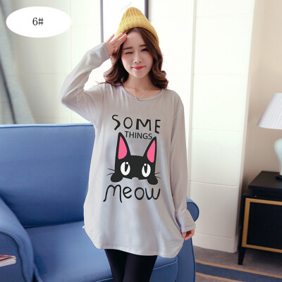 

Women Fashion Long Sleeves T Shirts Printing Loose Bottoming Tops