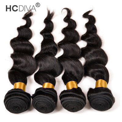 

HCDIVA 4 Bundle Loose Wave Peruvian Virgin Human Hair 100g Bundles Color Natural Black 4pcslot