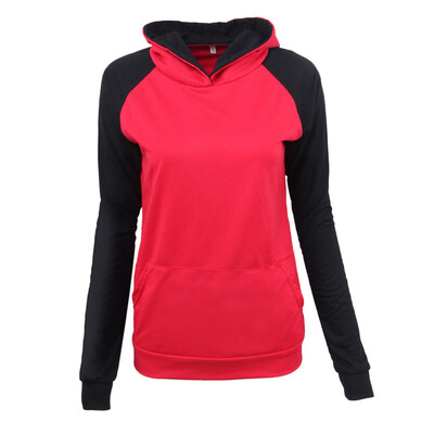 

2017 new fashion women fight color long-sleeved pocket coat hooded stitching head Slim casual sweater