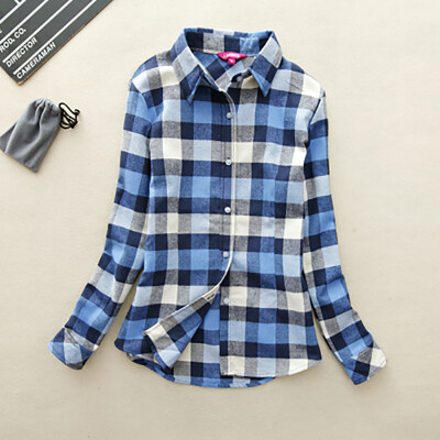 

Hot Sale Autumn Winter Ladies Female Casual Cotton Lapel Long-Sleeve Plaid Shirt Women Slim Outerwear Blouse Tops Clothing