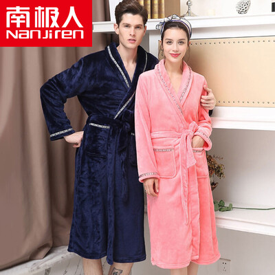 

Antarctic pajamas home service thicker flannel long sleeves bathrobes couples pajamas men&women autumn&winter classic can wear gowns N8R5X20112 female models pink