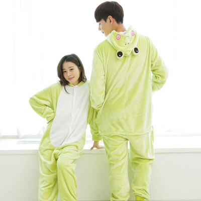 

Adult Popular One-piece Thickened Paternity Flannel Nightgown Cartoon Animal Siamese Pajamas Couples Home Clothes Jumpsuit