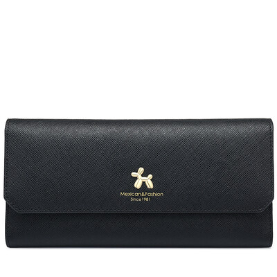 

Scarecrow MEXICAN wallet female long section thin simple leather Korean version of the three fold multi-card position buckle clutch MXD30830L-01 black