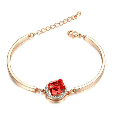 

Yoursfs® 18K Rose Gold Plated Cube Crystal Bracelet Used Red Austrian Crystal Bangle