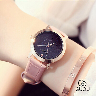 

GUOU Fashion Leather Wrist Watch Women Stars Quartz Watches Ladies Simple Watch Female Clock