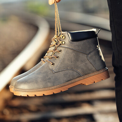 

Leisure and high-cut, plat pu leather boots, Men's shoes
