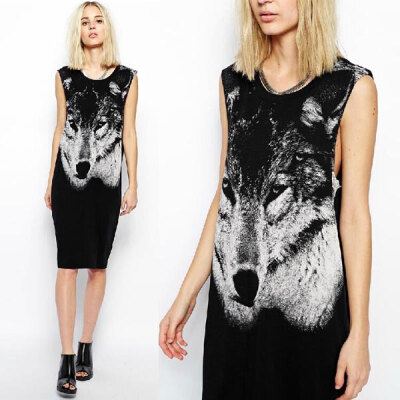 

Lovaru ™New 2015 fashion Wild wolves face big printing dollars get lax sleeveless dresses vest dress