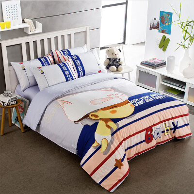 

Yingxin Home Textiles cotton four-piece simple skin-friendly version of printing sheets pillowcases Quilt quilt cover four-piece suit 15 18 meters bed cartoon blue