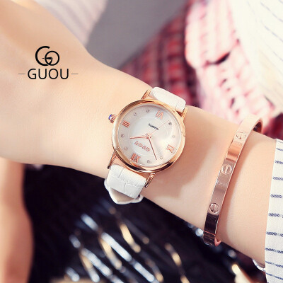 

GUOU Ladies Fashion Quartz Watch Women Rhinestone Leather Casual Rose Gold Dress Watch