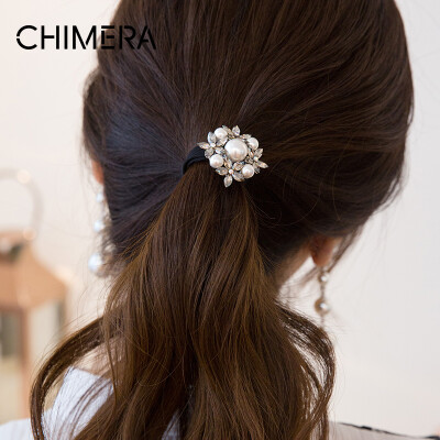 

Chimera (CHIMERA) hair accessories headdress floral embroidered rhinestone flower hair ring three-tier rubber band purple gray